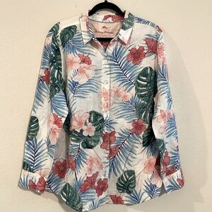 Tommy Bahama Women’s Button Front Shirt XL 100% Linen Tropical Floral Bohemian